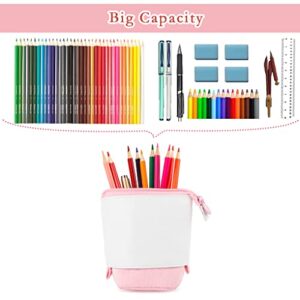 Oyachic Stand up Pencil Case Standing Pencil Holder Transformer Pencil Pouch Telescopic Pen Bag Cute Makeup Bag Cosmetic Organizer Bag Stationery Box for Women (Pink)