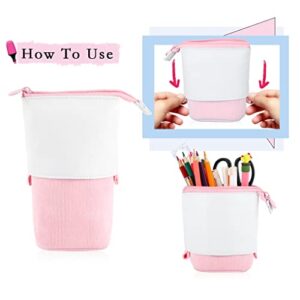 Oyachic Stand up Pencil Case Standing Pencil Holder Transformer Pencil Pouch Telescopic Pen Bag Cute Makeup Bag Cosmetic Organizer Bag Stationery Box for Women (Pink)