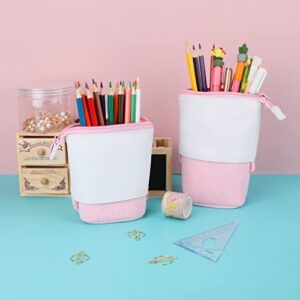 Oyachic Stand up Pencil Case Standing Pencil Holder Transformer Pencil Pouch Telescopic Pen Bag Cute Makeup Bag Cosmetic Organizer Bag Stationery Box for Women (Pink)