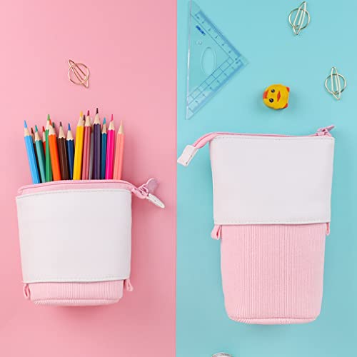 Oyachic Stand up Pencil Case Standing Pencil Holder Transformer Pencil Pouch Telescopic Pen Bag Cute Makeup Bag Cosmetic Organizer Bag Stationery Box for Women (Pink)