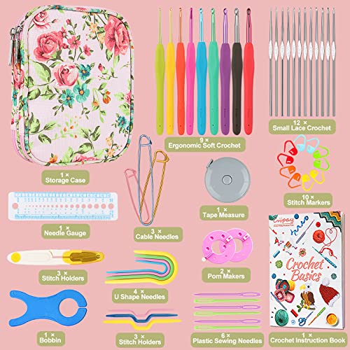 Coopay Large Crochet Bag Knitting Bags and Totes Organizer, Traveling Crochet Bags Yarn Bag & 55 PCS Crochet Hook Set, Crochet Kit Beginners Crochet Hook Kit with Case