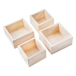 ph pandahall 4pcs small wooden box 3” x 3” 4” x 4” rustic wooden box square storage organizer container wooden craft box for succulents plant collectibles home venue decor small item