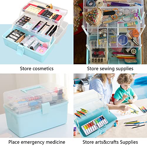 3-Layers Plastic Portable Storage Box with Tray, Craft Supply Box with Handle, Arts and Crafts Case, Sewing Supplies Organizer, Multifunctional Storage Box for Medicine, Perfect for Home Office