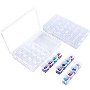 simuer 28grids storage box organizers, diamond embroidery box clear bead container painting jewelry accessory container case 2 pack