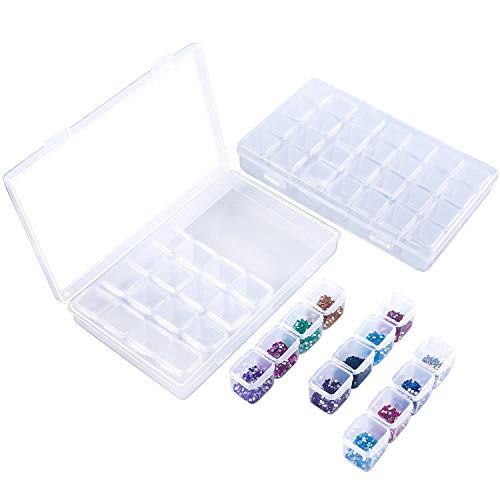 simuer 28Grids Storage Box Organizers, Diamond Embroidery Box Clear Bead Container Painting Jewelry Accessory Container Case 2 Pack