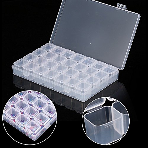 simuer 28Grids Storage Box Organizers, Diamond Embroidery Box Clear Bead Container Painting Jewelry Accessory Container Case 2 Pack