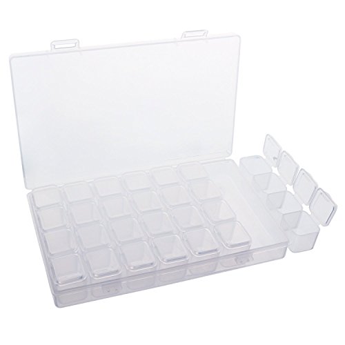 simuer 28Grids Storage Box Organizers, Diamond Embroidery Box Clear Bead Container Painting Jewelry Accessory Container Case 2 Pack