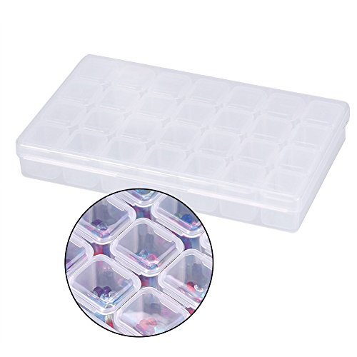 simuer 28Grids Storage Box Organizers, Diamond Embroidery Box Clear Bead Container Painting Jewelry Accessory Container Case 2 Pack