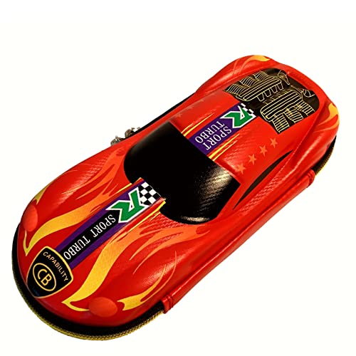 CB Cool Sports Car Pencil Case, Pencil Box for Kids Students Car Lovers, EVA Material Hard-Shell Zipper Case, Big Capacity, Fun Design (Red), 9.13 x 4.41 x 2.4 Inches