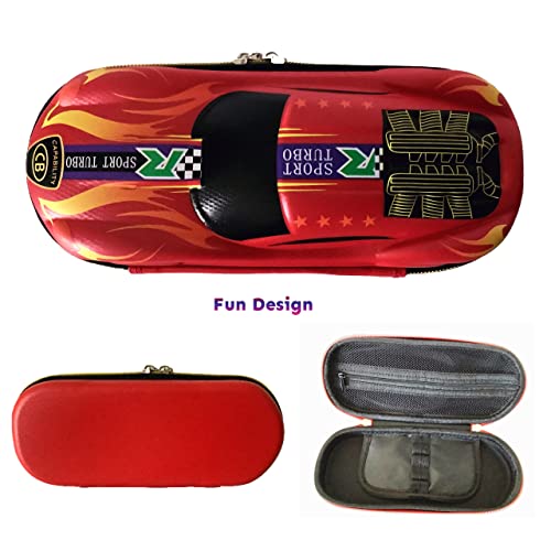 CB Cool Sports Car Pencil Case, Pencil Box for Kids Students Car Lovers, EVA Material Hard-Shell Zipper Case, Big Capacity, Fun Design (Red), 9.13 x 4.41 x 2.4 Inches