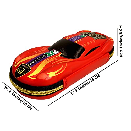 CB Cool Sports Car Pencil Case, Pencil Box for Kids Students Car Lovers, EVA Material Hard-Shell Zipper Case, Big Capacity, Fun Design (Red), 9.13 x 4.41 x 2.4 Inches