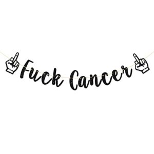 talorine fuck cancer banner, cancer theme party decoration, breast cancer, cancer free party supplies (black glitter)