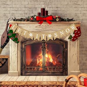 Rainlemon Jute Burlap Let It Snow Banner with Snowflake Winter Christmas Party Fireplace Mantel Garland Decoration