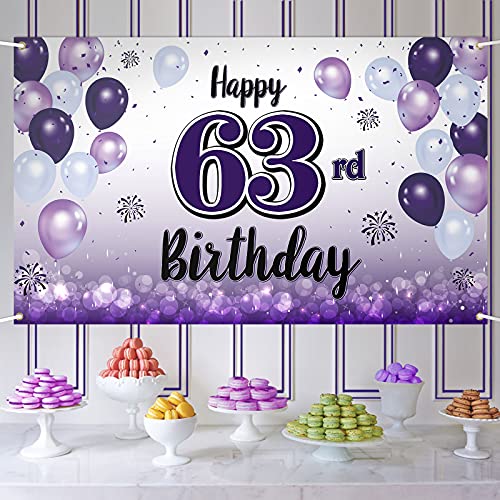 LASKYER Happy 63rd Birthday Purple Large Banner - Cheers to 63 Years Old Birthday Home Wall Photoprop Backdrop,63rd Birthday Party Decorations.