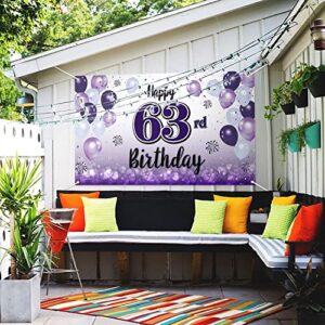 LASKYER Happy 63rd Birthday Purple Large Banner - Cheers to 63 Years Old Birthday Home Wall Photoprop Backdrop,63rd Birthday Party Decorations.