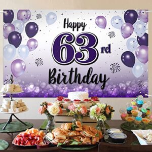 LASKYER Happy 63rd Birthday Purple Large Banner - Cheers to 63 Years Old Birthday Home Wall Photoprop Backdrop,63rd Birthday Party Decorations.