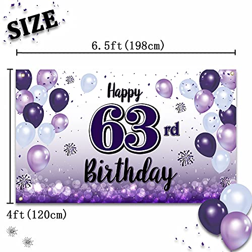 LASKYER Happy 63rd Birthday Purple Large Banner - Cheers to 63 Years Old Birthday Home Wall Photoprop Backdrop,63rd Birthday Party Decorations.
