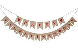happy valentine’s day banner love burlap banner window and door cling valentine day bunting photo props removable valentines day decorations reusable heart banner february sign