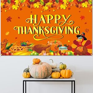 PTFNY Happy Thanksgiving Backdrop Banner 73 x 43 Inch Large Thanksgiving Day Background Banner Maple Leaves Pumpkin Turkey Party Banner Thanksgiving Decorations Photo Booth Props