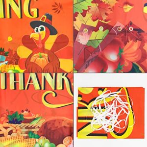 PTFNY Happy Thanksgiving Backdrop Banner 73 x 43 Inch Large Thanksgiving Day Background Banner Maple Leaves Pumpkin Turkey Party Banner Thanksgiving Decorations Photo Booth Props