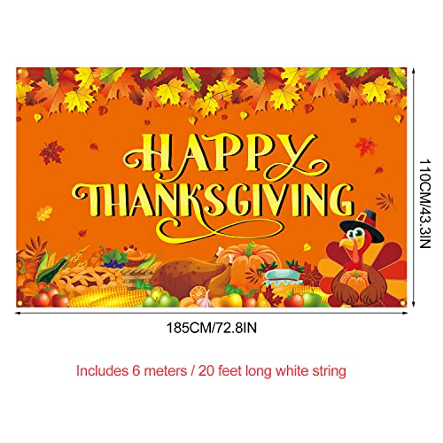 PTFNY Happy Thanksgiving Backdrop Banner 73 x 43 Inch Large Thanksgiving Day Background Banner Maple Leaves Pumpkin Turkey Party Banner Thanksgiving Decorations Photo Booth Props