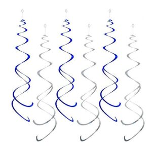zooyoo party swirl decorations, blue and silver foil ceiling hanging swirl decoration, whirls decorations for birthday|wedding|anniversary|graduation party supplies,pack of 20