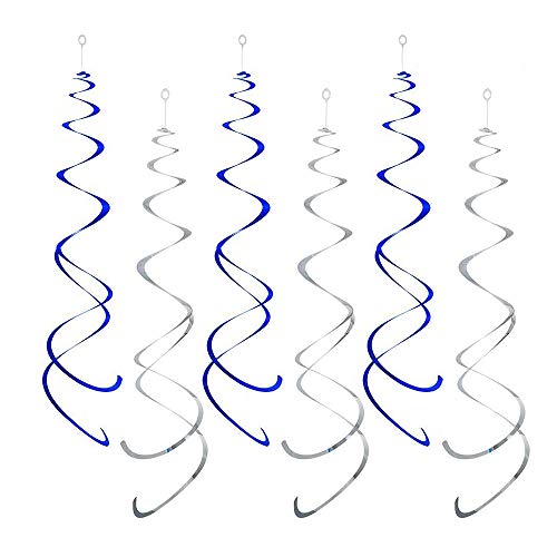 ZOOYOO Party Swirl Decorations, Blue and Silver Foil Ceiling Hanging Swirl Decoration, Whirls Decorations for Birthday|Wedding|Anniversary|Graduation Party Supplies,Pack of 20