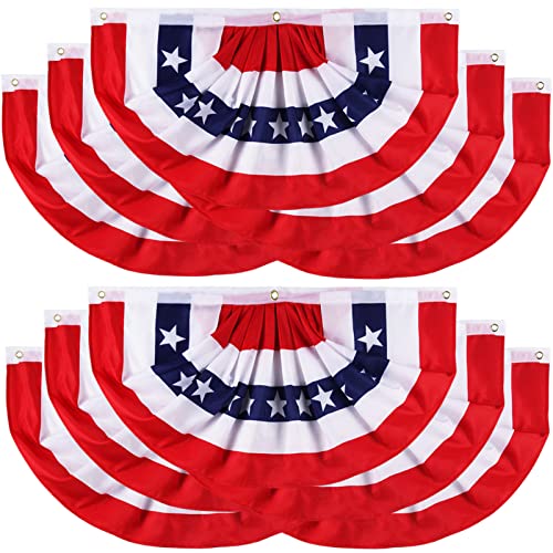 1.5x3 Feet American Flag Bunting Outside, 4th of July Decorations Outdoor - Patriotic 4th Fourth July Bunting Banner Decorations, USA Pleated Fan Flag, Red White Blue Bunting, Half Fan Banner(10 Pcs)