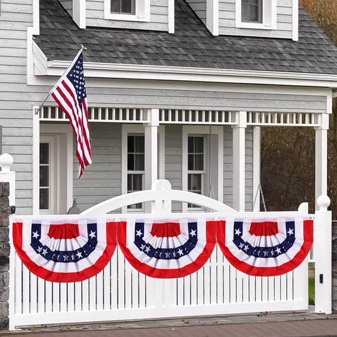 1.5x3 Feet American Flag Bunting Outside, 4th of July Decorations Outdoor - Patriotic 4th Fourth July Bunting Banner Decorations, USA Pleated Fan Flag, Red White Blue Bunting, Half Fan Banner(10 Pcs)