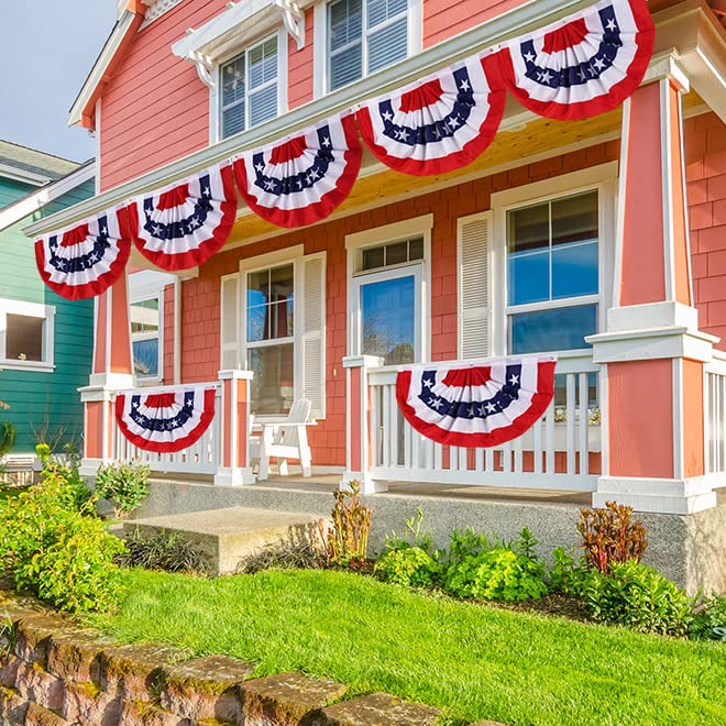 1.5x3 Feet American Flag Bunting Outside, 4th of July Decorations Outdoor - Patriotic 4th Fourth July Bunting Banner Decorations, USA Pleated Fan Flag, Red White Blue Bunting, Half Fan Banner(10 Pcs)