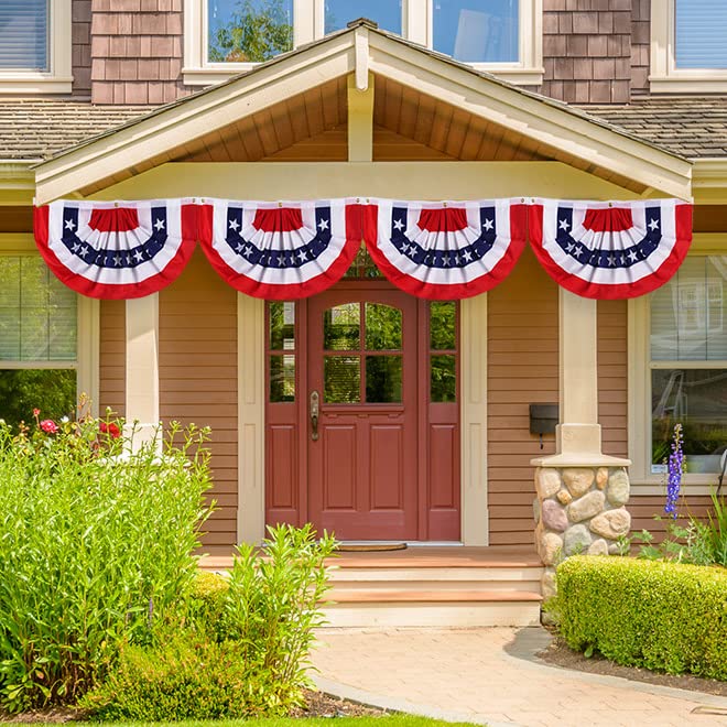 1.5x3 Feet American Flag Bunting Outside, 4th of July Decorations Outdoor - Patriotic 4th Fourth July Bunting Banner Decorations, USA Pleated Fan Flag, Red White Blue Bunting, Half Fan Banner(10 Pcs)