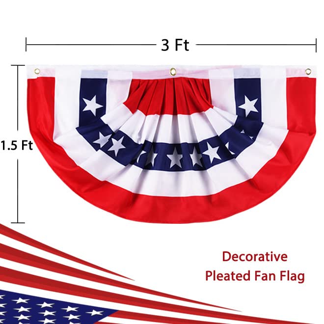 1.5x3 Feet American Flag Bunting Outside, 4th of July Decorations Outdoor - Patriotic 4th Fourth July Bunting Banner Decorations, USA Pleated Fan Flag, Red White Blue Bunting, Half Fan Banner(10 Pcs)