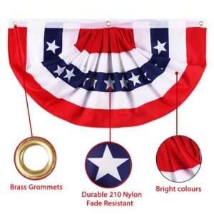 1.5x3 Feet American Flag Bunting Outside, 4th of July Decorations Outdoor - Patriotic 4th Fourth July Bunting Banner Decorations, USA Pleated Fan Flag, Red White Blue Bunting, Half Fan Banner(10 Pcs)