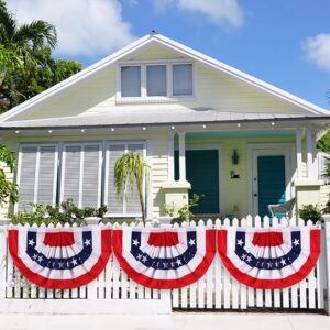 1.5x3 Feet American Flag Bunting Outside, 4th of July Decorations Outdoor - Patriotic 4th Fourth July Bunting Banner Decorations, USA Pleated Fan Flag, Red White Blue Bunting, Half Fan Banner(10 Pcs)