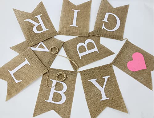 Shimmer Anna Shine Sweet Baby Girl and Gifts Burlap Banner for Baby Shower Decorations and Gender Reveal Party (Pink Hearts)