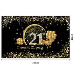 Kauayurk 21st Birthday Banner Backdrop Decorations & Balloon Garland Arch Kit for Boy Girl, Gold Extra Large Cheers to 21 Years Birthday Party Supplies, 21 Birthday Poster Photo Booth