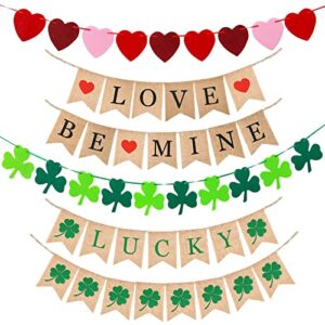6 pieces st. patrick’s day lucky burlap banner and love heart banner bunting garland for party home valentine’s day anniversary decoration