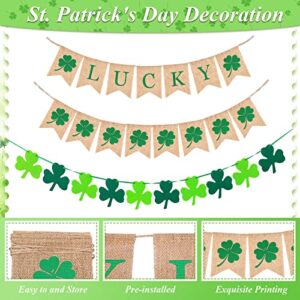 6 Pieces St. Patrick's Day Lucky Burlap Banner and Love Heart Banner Bunting Garland for Party Home Valentine's Day Anniversary Decoration