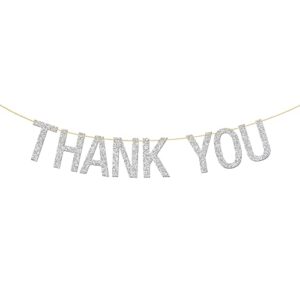 INNORU Thank You Banner - Silver Glitter Thanksgiving Day - Wedding Bunting Photo Booth Props Anniversary Bridal Party Decoration Supplies
