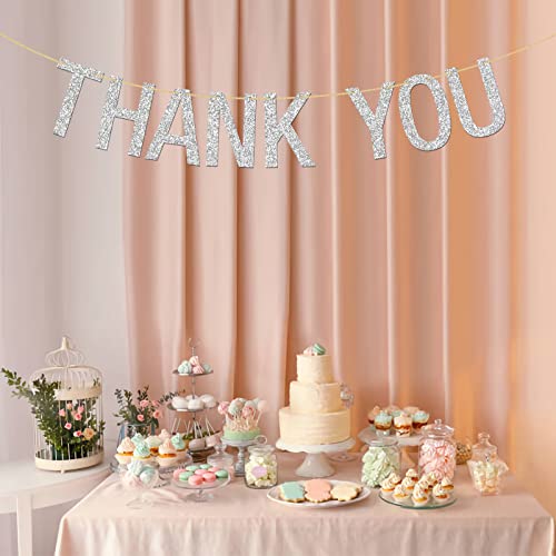 INNORU Thank You Banner - Silver Glitter Thanksgiving Day - Wedding Bunting Photo Booth Props Anniversary Bridal Party Decoration Supplies