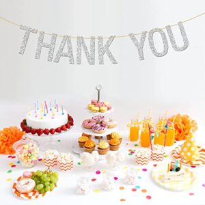 INNORU Thank You Banner - Silver Glitter Thanksgiving Day - Wedding Bunting Photo Booth Props Anniversary Bridal Party Decoration Supplies