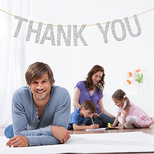 INNORU Thank You Banner - Silver Glitter Thanksgiving Day - Wedding Bunting Photo Booth Props Anniversary Bridal Party Decoration Supplies