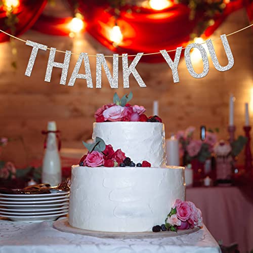 INNORU Thank You Banner - Silver Glitter Thanksgiving Day - Wedding Bunting Photo Booth Props Anniversary Bridal Party Decoration Supplies