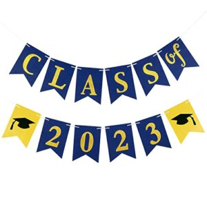 class of 2023 banner blue and gold graduation banner class of 2023 sign,graduation 2023 banner class of 2023 graduation decorations for blue and gold graduation party decorations 2023
