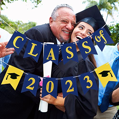 Class of 2023 Banner Blue and Gold Graduation Banner Class of 2023 Sign,Graduation 2023 Banner Class of 2023 Graduation Decorations for Blue and Gold Graduation Party Decorations 2023