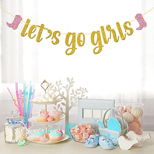 Belrew Let's Go Girls Banner, Western Cowgirl Birthday Wedding Party Decor, Bachelorette Party Decorations, Glittery Gold