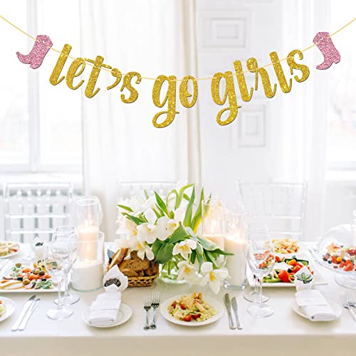 Belrew Let's Go Girls Banner, Western Cowgirl Birthday Wedding Party Decor, Bachelorette Party Decorations, Glittery Gold