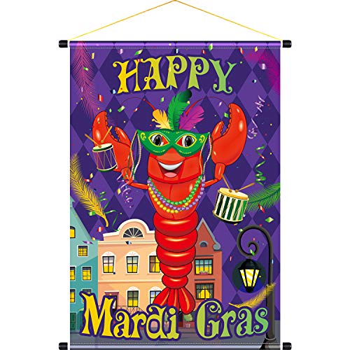 Mardi Gras Door Banner, Mardi Gras House Flag 18.5 x 12.59 Inch(47x32 cm), Mask Welcome Banner for Maridi Gras Decoration Mardi Gras Garden Flag Masquerade Party Mask Beads Holiday