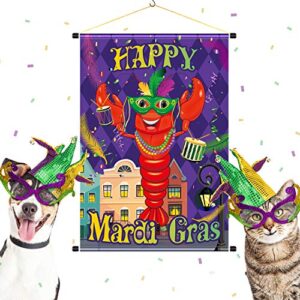 Mardi Gras Door Banner, Mardi Gras House Flag 18.5 x 12.59 Inch(47x32 cm), Mask Welcome Banner for Maridi Gras Decoration Mardi Gras Garden Flag Masquerade Party Mask Beads Holiday