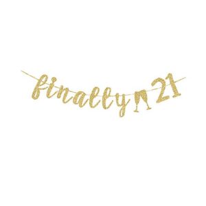finally 21 banner, 21st birthday party sign gold gliter paper backdrops decors